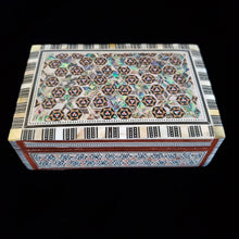 Load image into Gallery viewer, Medium Flat Top Wooden Mother of Pearl inlaid Jewelry / Trinket Box (item# E1000086)