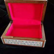 Load image into Gallery viewer, Medium Flat Top Wooden Mother of Pearl inlaid Jewelry / Trinket Box (item# E1000085)