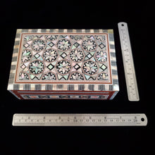 Load image into Gallery viewer, Medium Flat Top Wooden Mother of Pearl inlaid Jewelry / Trinket Box (item# E1000033)