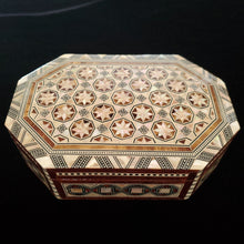 Load image into Gallery viewer, Large Flat Top Wooden Mother of Pearl inlaid Jewelry / Trinket Box (item# E1000095)