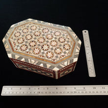 Load image into Gallery viewer, Large Flat Top Wooden Mother of Pearl inlaid Jewelry / Trinket Box (item# E1000095)