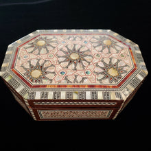 Load image into Gallery viewer, Large Flat Top Wooden Mother of Pearl inlaid Jewelry / Trinket Box (item# E1000096)