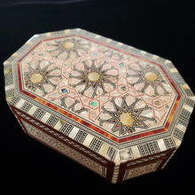 Load image into Gallery viewer, Large Flat Top Wooden Mother of Pearl inlaid Jewelry / Trinket Box (item# E1000096)