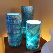 Load image into Gallery viewer, (Item# E1000045) (Item# E1000046) (Item# E1000047) Blue Cylinder Alabaster Lamps set