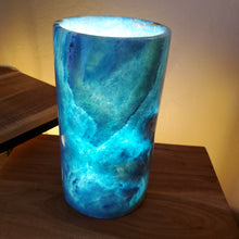 Load image into Gallery viewer, (Item# E1000045) Small Blue Cylinder Alabaster Lamp