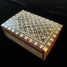 Load image into Gallery viewer, Medium Flat Top Wooden Mother of Pearl inlaid Jewelry / Trinket Box (item# E1000185)