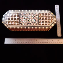 Load image into Gallery viewer, Long Flat Top Wooden Mother of Pearl inlaid Jewelry / Trinket Box (item# E1000187)