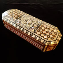 Load image into Gallery viewer, Long Flat Top Wooden Mother of Pearl inlaid Jewelry / Trinket Box (item# E1000189)