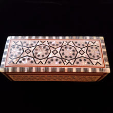 Load image into Gallery viewer, Long Flat Top Wooden Mother of Pearl inlaid Jewelry / Trinket Box (item# E1000190)