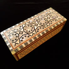 Load image into Gallery viewer, Long Flat Top Wooden Mother of Pearl inlaid Jewelry / Trinket Box (item# E1000190)