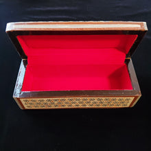 Load image into Gallery viewer, Long Flat Top Wooden Mother of Pearl inlaid Jewelry / Trinket Box (item# E1000190)