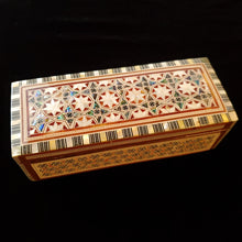 Load image into Gallery viewer, Long Flat Top Wooden Mother of Pearl inlaid Jewelry / Trinket Box (item# E1000191)