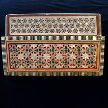 Load image into Gallery viewer, Long Flat Top Wooden Mother of Pearl inlaid Jewelry / Trinket Box (item# E1000191)