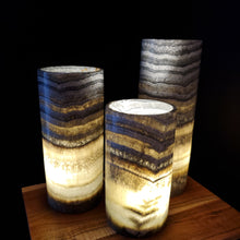 Load image into Gallery viewer, (Item# E1000193) (Item# E1000194) (Item# E1000195) Gray Cylinder Alabaster Lamps set