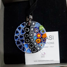 Load image into Gallery viewer, Round - Blue with Black and Multi-colored Murrine (Item# It1000083)