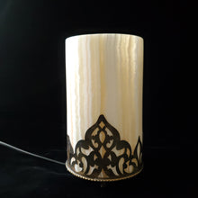 Load image into Gallery viewer, Alabaster Cylinder with Arabian base Table Lamp (item# E2000027)