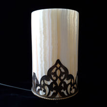 Load image into Gallery viewer, Alabaster Cylinder with Arabian base Table Lamp (item# E2000027)