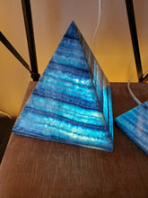 Load image into Gallery viewer, (Item# E1000066) Medium Alabaster Blue Pyramid Lamp
