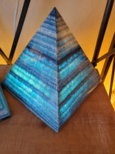 Load image into Gallery viewer, (Item# E1000067) Large Alabaster Blue Pyramid Lamp