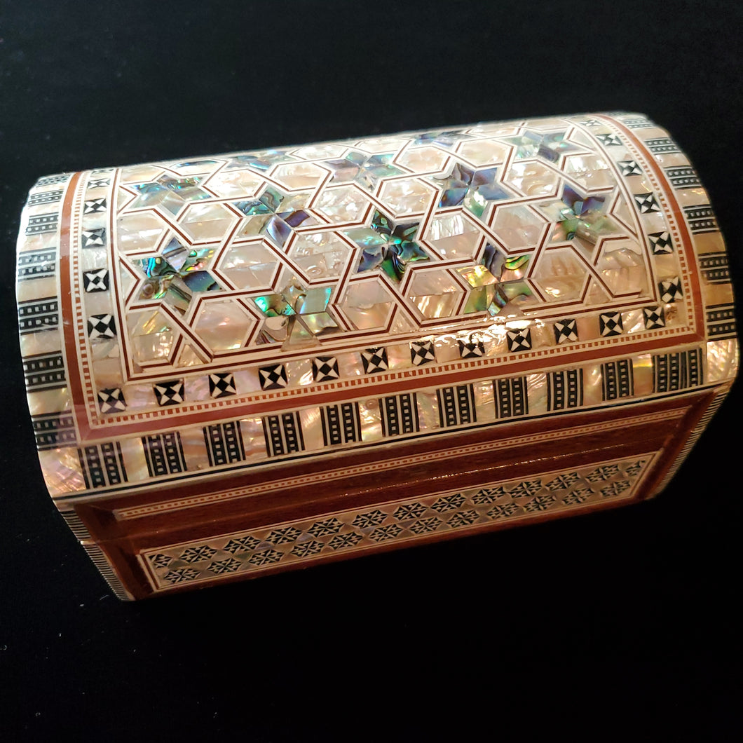 Medium Dome Top Wooden Mother of Pearl inlaid Jewelry / Trinket Box (item# E1000091)