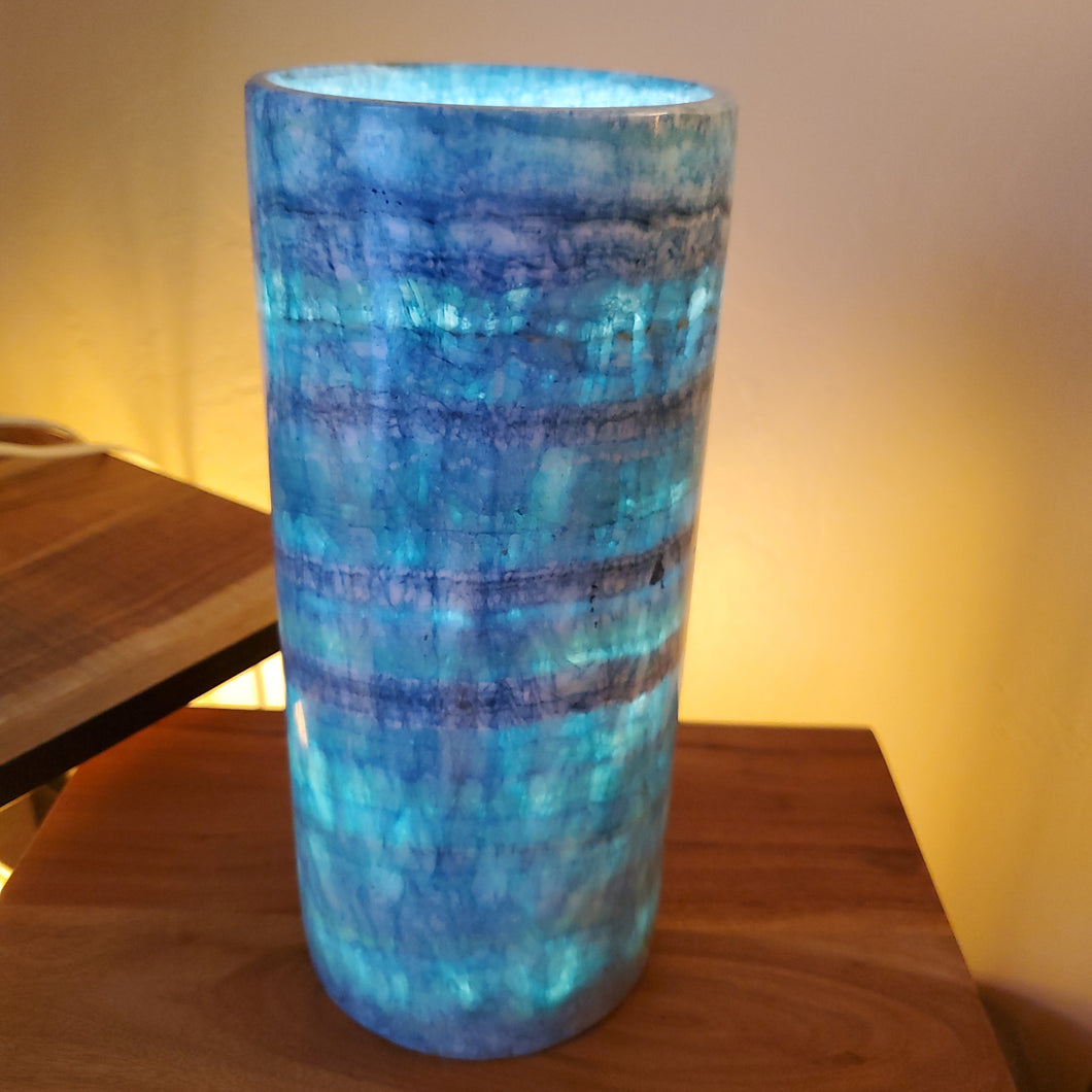 Blue Cylinder Alabaster Lamps